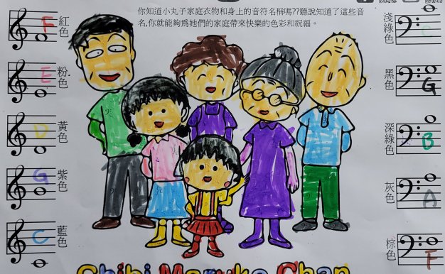 @NEWNEW Channel 牛牛頻道  配合祖父母節的櫻桃小丸子全家幸福-音名著色學習單
